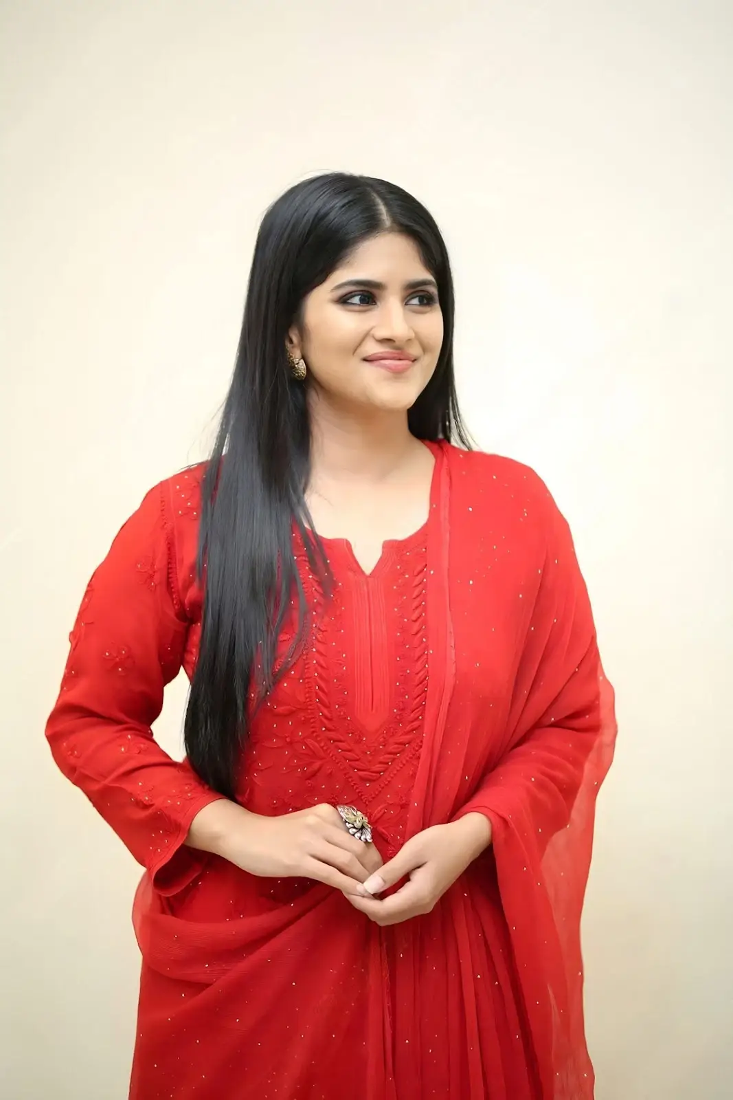 BEAUTIFUL INDIAN MODEL MEGHA AKASH STILLS IN RED DRESS 5